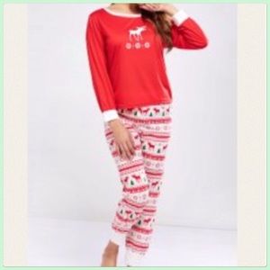 NWT Cozy Ladies Red Snowflake Moose Pajama Set Size Large